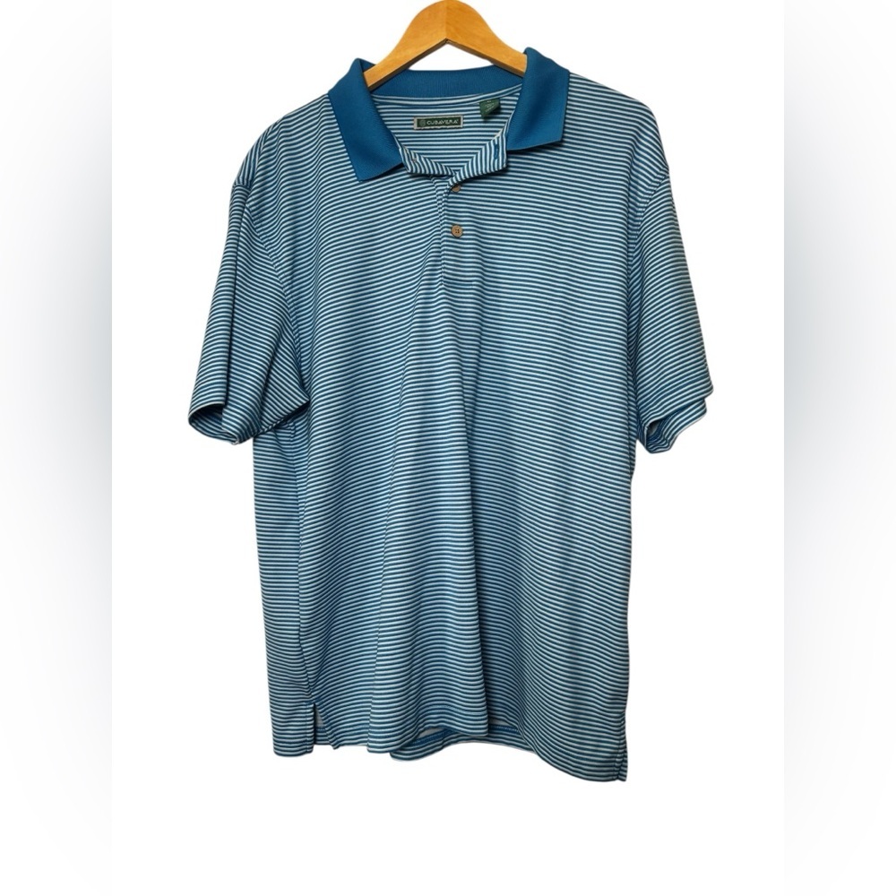 Cubavera Adult XL Blue and White Striped Polo Shirt